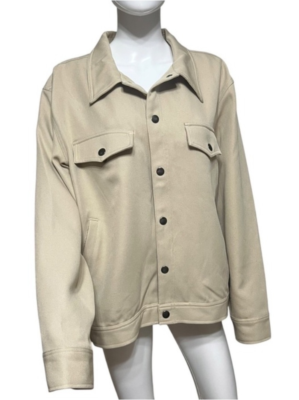 John Blair Tan Polyester Twill Snap Front Shirt Jacket Khaki Mens Large Regular